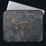 Svart och guld lyxmarmor struktur laptop fodral<br><div class="desc">Svartvit och guld lyxfaux marble-utskrift.</div>