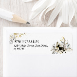 Svart och Guld Magic Forest Foto-jul Returadress Etikett