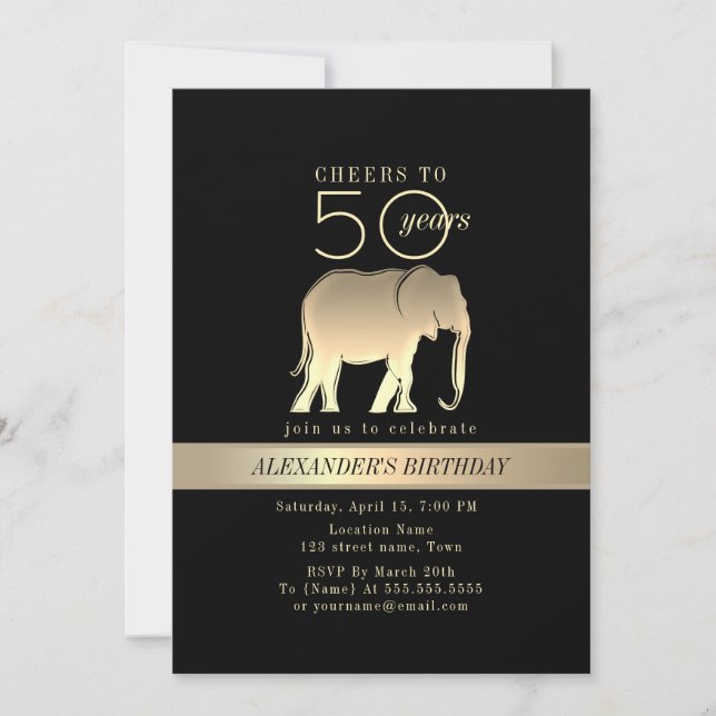 Svart och guld Manlig 50-årsdag Inbjudningar (Framsida)