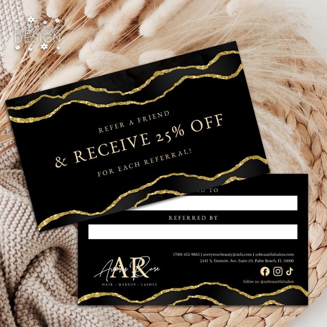 Svart och Guld marble Agate Beauty ReferrCard Visitkort (Skapare uppladdad)