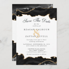 Svart och Guld marble Agate Modern Save Date Spara Datumet