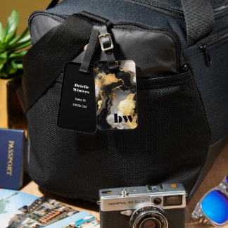 Svart och Guld Marble Anpassningsbar Text Bagagebricka