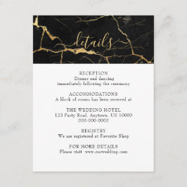 Svart och Guld Marble Design Bröllop Tilläggskort