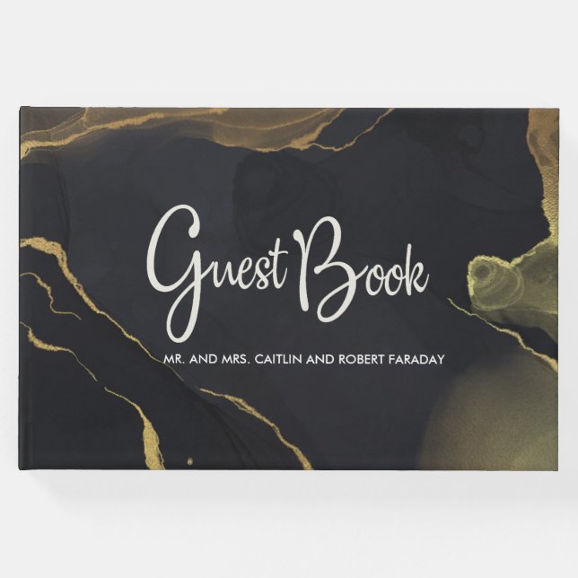 Svart och Guld Marble Gästböcker (Framsida)