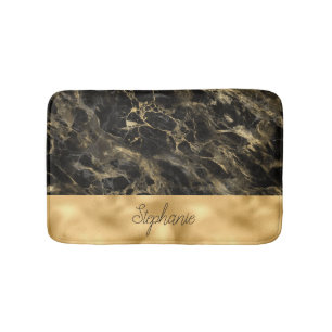 Svart och Guld Marble Monogram Badrumsmatta