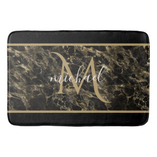 Svart och Guld Marble Monogram Elegant Luxury Badrumsmatta