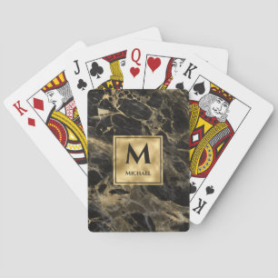 Svart och Guld Marble Monogram Elegant Luxury Casinokort