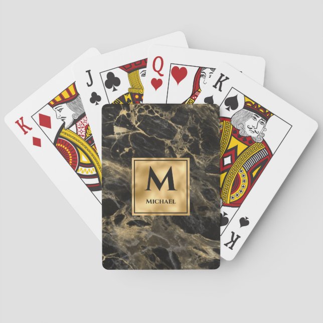 Svart och Guld Marble Monogram Elegant Luxury Casinokort (Baksidan)