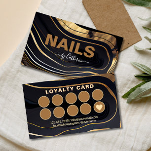 Svart och Guld marble nagelsalon Manicurist Lojalitetskort