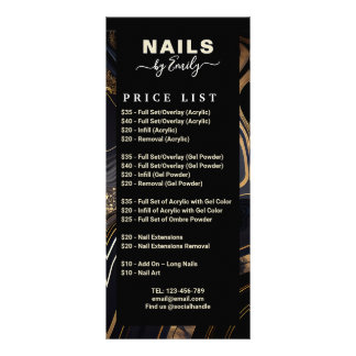 Svart och Guld Marble Nail Salon Pris List Reklamkort