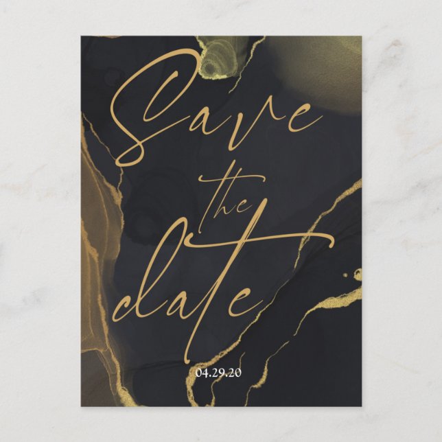 Svart och Guld Marble Save Date Postcard Vykort (Framsida)