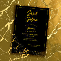Svart och Guld Marble Sweet 16 Birthday