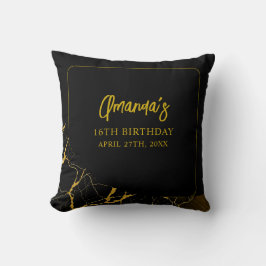 Svart och Guld Marble Sweet 16 Birthday Kudde