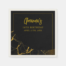 Svart och Guld Marble Sweet 16 Birthday