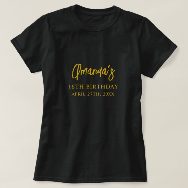 Svart och Guld Marble Sweet 16 Birthday T Shirt (Design framsida)