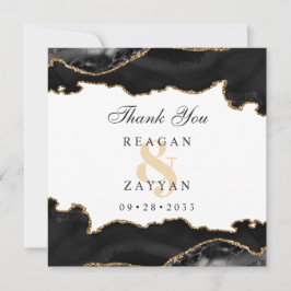 Svart och Guld marmor Agate Modern Elegant bröllop Tack Kort