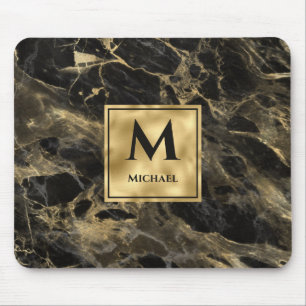 Svart och guld marmor monogram elegant lyx musmatta