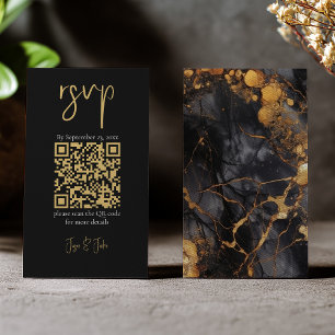 Svart och guld marmor, QR-kod bröllop OSA Tilläggskort