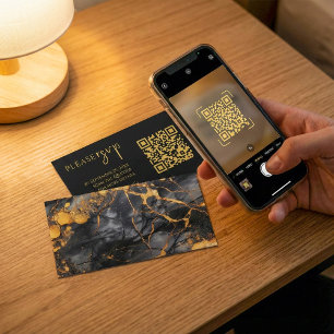 Svart och guld marmorerad QR-kod för bröllopsanmäl Tilläggskort