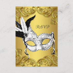 Svart och guld maskeradfest RSVP OSA Kort