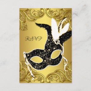 Svart och guld maskeradfest RSVP OSA Kort