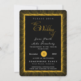 Svart och Guld med monogram Inbjudningar