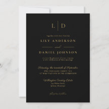 Svart och guld minimalistisk elegant monogram bröl