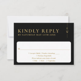 Svart Och Guld Minimalistisk Monogram Bröllop OSA Kort