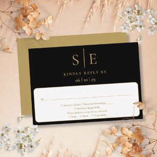 Svart Och Guld Minimalistisk Monogram Bröllop RSVP OSA Kort