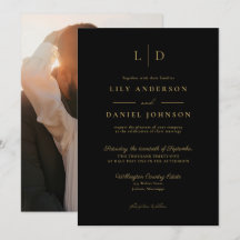 Svart och guld minimalistisk monogram fotobryllop