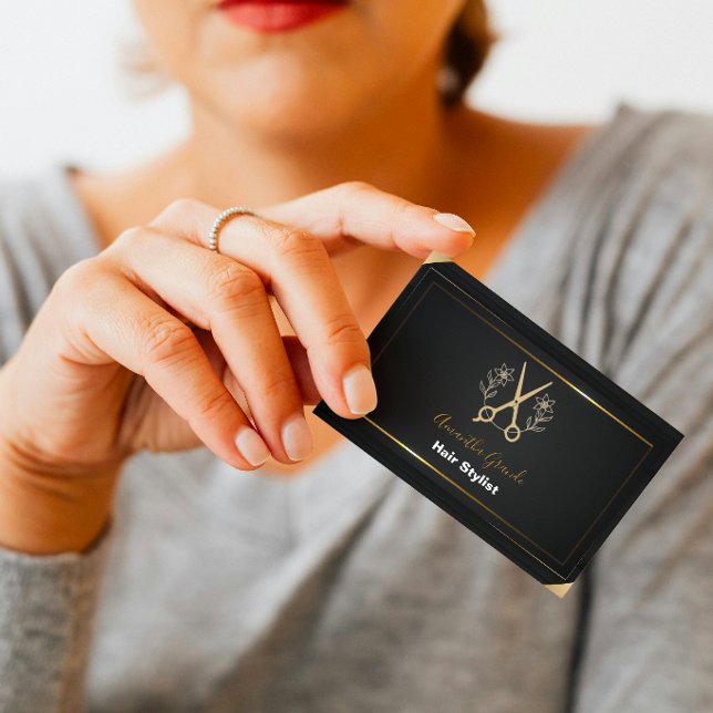 Svart och Guld Minimalistisk Stylist Frisörsalong Visitkort (Skapare uppladdad)