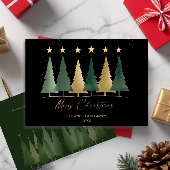 Svart och Guld - minimalistiskt Modern Julgranar Inbjudningar (Black & Gold Minimalist Modern Christmas Trees Invitation)