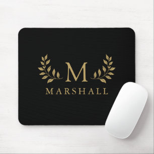Svart Och Guld Modern Elegant Blommig Monogram Nam Musmatta