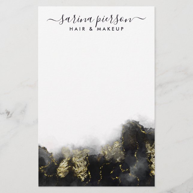 Svart och Guld, modern konst i flytande vattenfärg Brevpapper (Framsida)