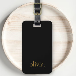 Svart och Guld Modern Monogram Namn Simple Bagagebricka