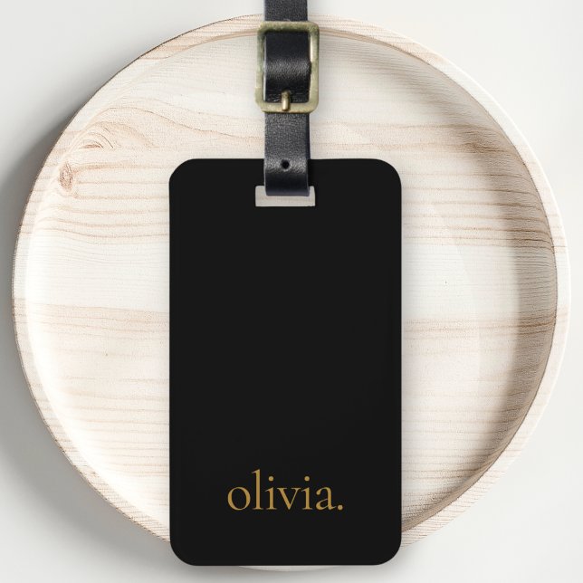 Svart och Guld Modern Monogram Namn Simple Bagagebricka (Skapare uppladdad)