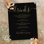 Svart och Guld Modern Script Bröllop Drinks-meny Reklamblad<br><div class="desc">Dessa elegant svarta och guld-manusmenyer är perfekter för alla firande. Designad av Thisisnotme©</div>