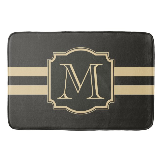 Svart och guld- Monogram Badrumsmatta (Framsidan)