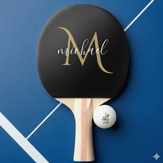 Svart och Guld Monogram Elegant Luxury Pingisracket (Skapare uppladdad)