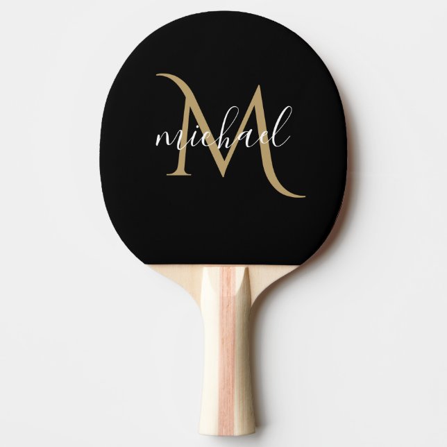 Svart och Guld Monogram Elegant Luxury Pingisracket (Framsidan)