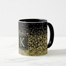 Svart och Guld Monogram Glitter Elegant kaffe