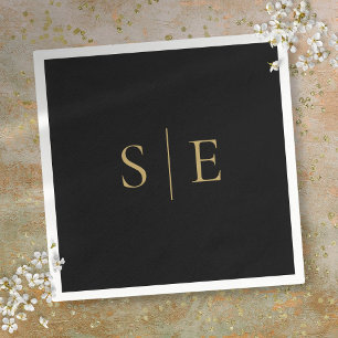 Svart Och Guld Monogram Minimalistisk Pappersservett