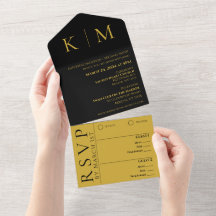 Svart och Guld-Monogram-Modern Bröllop-