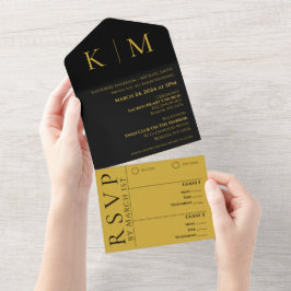 Svart och Guld-Monogram-Modern Bröllop-