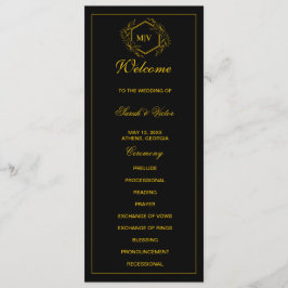 Svart och guld Monogram-programkort för dubbla Program