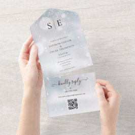 Svart och Guld Monogram QR-kod Winter Wedding