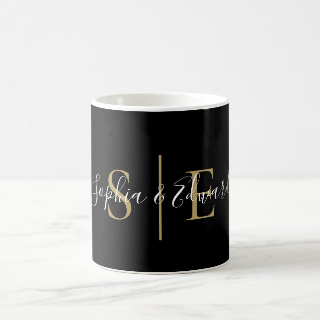 Svart Och Guld Monogram Skriptnamn Kaffemugg (Center)
