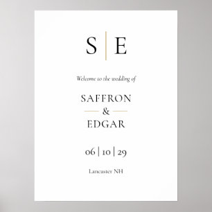 Svart och guld monogram välkomstskylt för bröllop poster
