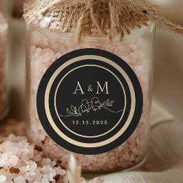 Svart och Guld Monogram Wedding Favor Runt Klistermärke