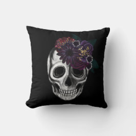 Svart och Guld Moody Blommigt Halloween Skull Kudde